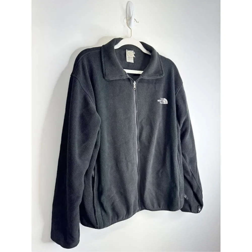 The North Face Jacket Mens Large‎ Black Full Zip Fleece Logo Front Pcokets